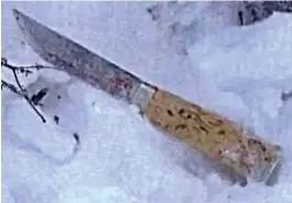  ??  ?? Evidence: A bloodied knife was discovered by police in the snow