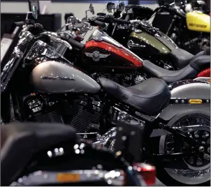  ?? Bloomberg photo by Kiyoshi Ota ?? Harley-Davidson motorcycle­s at the Tokyo Motorcycle Show in Tokyo on March 23, 2018.