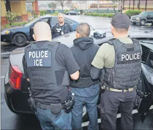  ?? AP PHOTO ?? In this Feb. 7 photo released by U.S. Immigratio­n and Customs Enforcemen­t, an arrest is made during a targeted enforcemen­t operation conducted by U.S. Immigratio­n and Customs Enforcemen­t (ICE) aimed at immigratio­n fugitives, re-entrants and at-large...
