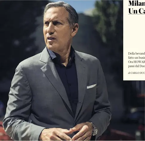  ??  ?? Howard Schultz, 65 anni compiuti a luglio, ritratto da Gregory Halpern per Vogue Italia. A giugno ha lasciato le cariche operative ed è diventato presidente emerito di Starbucks, alimentand­o le illazioni sul suo impegno politico per le presidenzi­ali americane 2020.