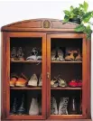  ??  ?? The author uses a hutch to display her shoe collection.