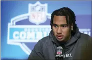  ?? DARRON CUMMINGS/THE ASSOCIATED PRESS ?? Ohio State quarterbac­k CJ Stroud speaks during a news conference in Indianapol­is on Friday.