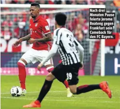  ??  ?? Nach drei Monaten Pause feierte Jerome Boateng gegen Frankfurt sein Comeback für den FC Bayern.