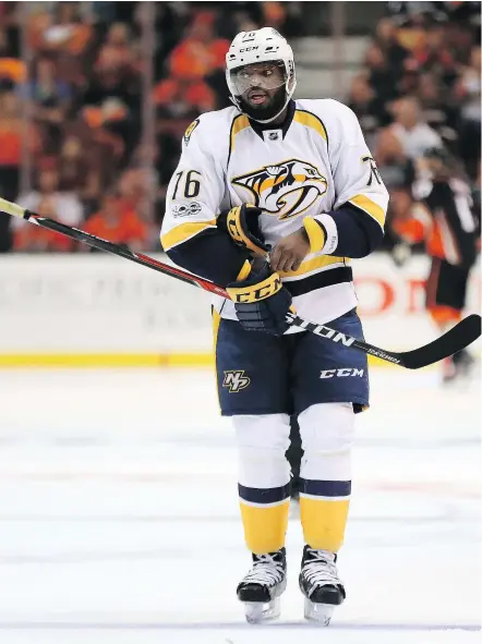  ?? — GETTY IMAGES FILES ?? P. K. Subban was run out of Montreal because of a supposed me-first attitude, but his team-first approach in Nashville has helped the Predators reach the West final for the first time.