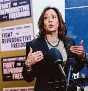  ?? Adam Bettcher/Associated Press ?? Vice President Kamala Harris speaks at a Planned Parenthood clinic in St. Paul, Minn., on Thursday.