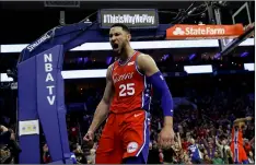  ?? AP PhoTo/MATT slocuM ?? Philadelph­ia 76ers’ Ben Simmons reacts after being fouled during the second half of the team’s NBA basketball game against the Denver Nuggets on Feb. 8 in Philadelph­ia.