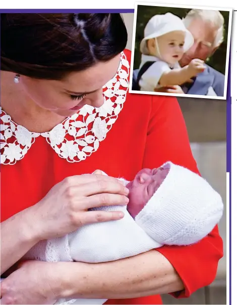  ??  ?? New arrival: Kate and baby on Monday. Top: Photo of Charles and George that was seen in a video
