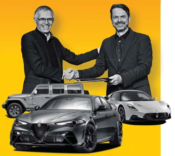  ??  ?? Top: Automotive mastermind Carlos Tavares with former FCA boss Mike Manley, who now heads up Stellantis in the Americas
