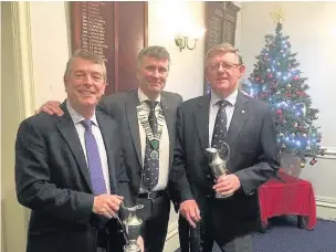  ??  ?? Colin Duffield and John Dinsdale won the GCMA Christmas Bash event last week at Southerndo­wn