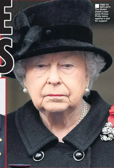  ??  ?? TIME TO REFLECT: The Queen sheds a tear while Prince Philip leans against a wall for support