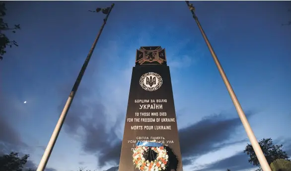  ?? PETER J THOMPSON / NATIONAL POST ?? The Russian Embassy has been tweeting images of what it labels “Nazi” monuments in Canada like this cenotaph at Oakville’s St. Volodymyr Ukrainian Cemetery.