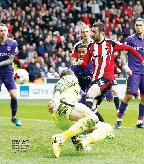  ?? PICTURE: Sport Image ?? HAVING A LAFF: Daniel Lafferty scores Sheffield United’s winner