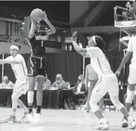  ?? COURTESY OF COLIN MITCHELL/CONFERENCE USA ?? Old Dominion’s Mariah Adams puts up a shot against North Texas on Wednesday. The Monarchs will face Charlotte in a quarterfin­al today.