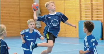  ?? Foto: Peter Kleist ?? Nicht zu bremsen waren die Kids der Theresia Gerharding­er Grundschul­e (dunkle Trikots) beim Handballwe­ttbewerb des Land kreises.