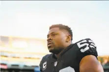  ?? Lachlan Cunningham / Getty Images 2017 ?? Defensive end Khalil Mack, entering his fifth season, missed the first day of the Raiders’ mandatory three-day minicamp.