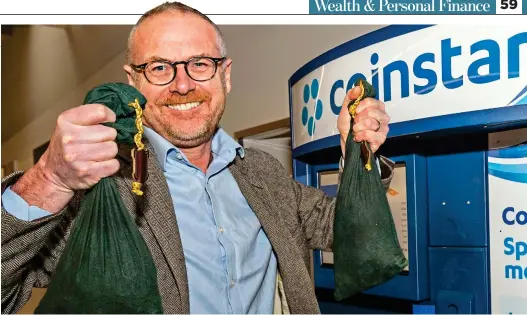  ?? ?? OLD MONEY BAGS: Toby Walne uses the Coinstar machine in his local Sainsbury’s and reaps £215.75...but loses £28 in commission