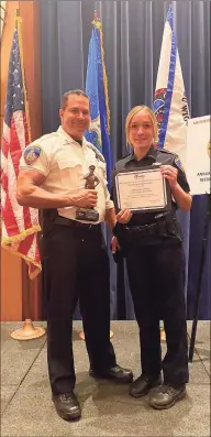  ?? Stamford Police Department / Contribute­d photo ?? Capt. Diedrich Hohn and patrol Officer Jill Moller at MADD’s 32nd law enforcemen­t recognitio­n ceremony on Monday night.