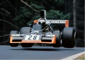 ??  ?? Flying the Nurburgrin­g Nordchleif­e in a privateer Brabham in 1974
