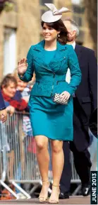  ??  ?? FAR TOO BLUEi No, no and thrice no. This petrol blue outfit, worn to a society wedding, is way too tight: more reality TV star than princess. It all screams, ‘I’m sick of being scrutinise­d!’