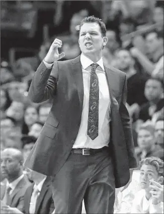  ?? David Santiago Miami Herald ?? COACH LUKE WALTON is telling the Lakers to not take the last-place Cleveland Cavaliers lightly Sunday at Staples Center. “Cleveland is very capable, like every team in the NBA,” he says.
