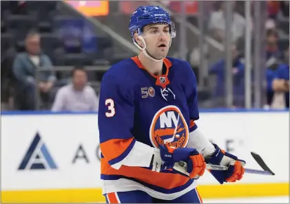  ?? FRANK FRANKLIN II — THE ASSOCIATED PRESS ?? New York Islanders’ Adam Pelech (3) during the third period of a game against the Montreal Canadiens on April 12, 2023, in Elmont, N.Y.