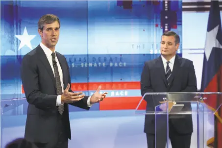  ?? Tom Reel / San Antonio Express-News ?? U.S. Rep. Beto O’Rourke (left) and Sen. Ted Cruz clashed on issues such as abortion rights, climate change and a border wall.