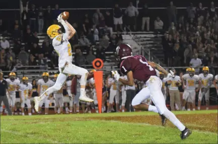  ?? AUSTIN HERTZOG - MEDIANEWS GROUP FILE ?? Pope John Paul II’s Steve Skarbek makes a long catch over the middle against Pottsgrove during last season’s game.