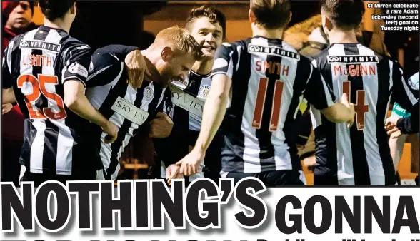  ??  ?? St Mirren celebrate a rare Adam Eckersley (second left) goal on Tuesday night