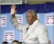  ?? MIKE GROLL - THE ASSOCIATED PRESS ?? FILE - Hall of Famer Hank Aaron waves to the crowd during the Baseball Hall of Fame induction ceremony on Sunday, July 28, 2013, in Cooperstow­n, N.Y.