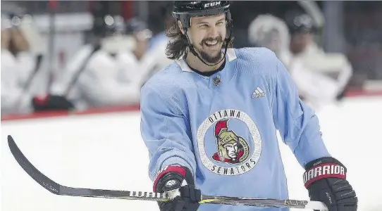  ?? TONY CALDWELL ?? Captain Erik Karlsson took part in his first full team practice Wednesday at Canadian Tire Centre after recovering from off-season surgery on his injured ankle.