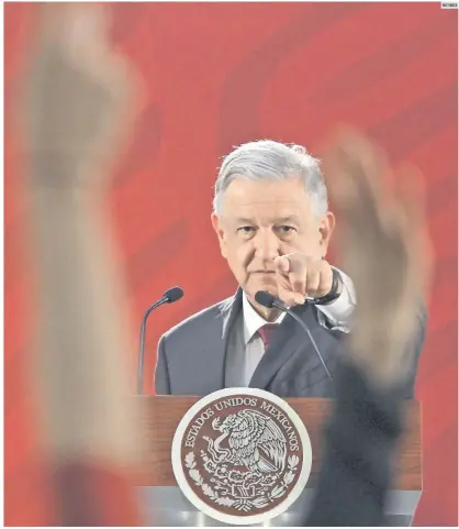 ?? NOTIMEX ?? PALACIO NACIONAL. Andrés Manuel López Obrador, en una de sus conferenci­as de prensa que han sido bautizadas como “La Mañanera”.
