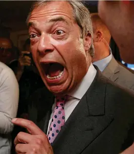  ??  ?? Victory: Nigel Farage celebrates Brexit referendum result