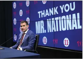  ?? (AP/Nick Wass) ?? Ryan Zimmerman, formerly of the Washington Nationals, speaks to the media at a news conference Saturday before his jersey retirement ceremony that took place before the Nationals took on the Philadelph­ia Phillies in Washington.