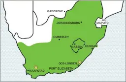  ?? KAAPSTAD GABORONE JOHANNESBU­RG KIMBERLEY 00S-LONDEN PORT ELIZABETH MAPUTO MASERU DURBAN ?? YahClick bied dekking in die gebiede wat met groen gemerk is.