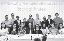  ??  ?? Photo shows the members of the board of trustees of the UP School of Economics in their recent meeting in preparatio­n for the 2019 grand alumni homecoming . Seated ( from left) are Gigette Javier-De Luna, Steffi Manhit, Joi Natividad, Bim Mojica -Mercado, Sally De la Paz-Magat, Mio Lejano-Chongson, Verge Gepuela and Pearlie Poblete Lontoc, (standing) Rey Regalado, Day Umyco, Arlon Reyes, Francisco Josef, Aaron Limpe Aw, president Jeffrey Ng, JR Bautista, Joey Bernardo and executive director Bobby Estebanlar . Not in photo is ex-officio Ronee Juanengo, UPSEAA immediate past president.