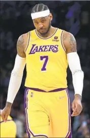  ?? Jim McIsaac Associated Press ?? CARMELO ANTHONY’S shooting woes were typical for the Lakers on Tuesday. He shot three for 14 and two for eight from three-point range.