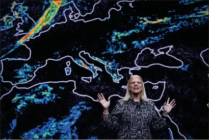  ?? David Paul Morris/ Bloomberg ?? IBM CEO Ginni Rometty speaks during a keynote session at the 2019 Consumer Electronic­s Show in Las Vegas on Tuesday.