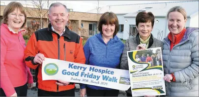  ?? Photo by John Cleary ?? Mary O’Connor (second from right) launching the Good Friday Walk for Hospice in Listowel in memory of her late husband Eamon with, from left, Jenny Tarrant, Joe Hennebery, Eileen Sheehy and Andria O’Donoghue.