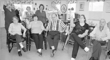  ?? MONIQUE CHIASSON  TRURO DAILY NEWS ?? H. A. Johnson Manor in Truro offers a number of social programs for its tenants, including sing- alongs. Taking part in the fun this week, which is the manor’s anniversar­y week, were, front row, from left, Leona MacKenzie, Donna and Kevin Archibald,...