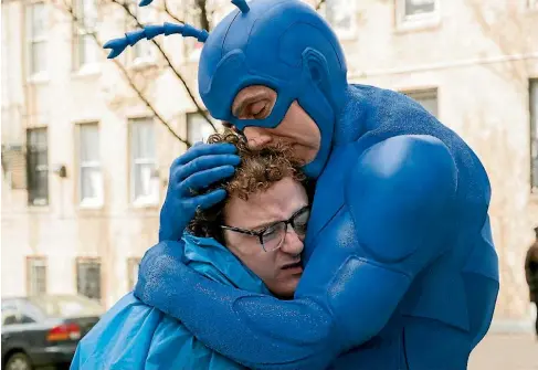  ??  ?? Griffin Newman, left, believes he and The Tick co-star Peter Serafinowi­cz have similar brains in very different bodies.