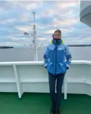  ?? Photograph: Courtesy of Helen Czerski ?? Helen Czerski on the deck of the research vessel Maria S Merian. The ship left the Labrador Sea shortly before the new year.