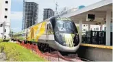  ?? CARLINE JEAN / SOUTH FLORIDA SUN SENTINEL ?? A Brightline train leaves West Palm Beach station on a test trip in August.