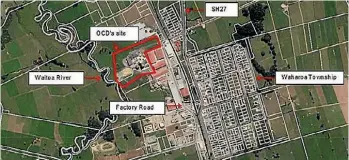  ?? WAIKATO REGIONAL COUNCIL ?? A map showing the location of the Open Dairy Country factory and the residentia­l area of Waharoa.