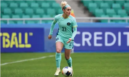  ?? Photograph: Tolib Kosimov/Getty Images ?? Ellie Carpenter in action against Uzbekistan in the first-leg of the Matildas’ Paris Olympics qualifying play-off. The second leg is in Melbourne on Wednesday.