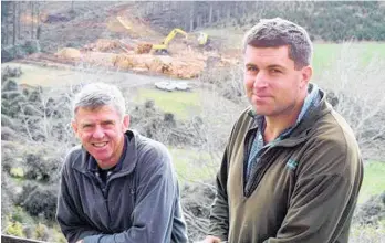  ?? Photo / Shawn Mcavinue — ODT ?? Neil Cullen (left) and his son Simon are in the process of harvesting pines on their sheep and beef farm in the Catlins.