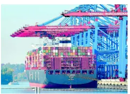  ??  ?? In this Monday, October 15, 2018 file photo, a container ship is loaded at the harbour in Hamburg, Germany. The United States is considerin­g putting tariffs on $11 billion in EU goods per year to offset what it says are unfair European subsidies for plane-maker Airbus.