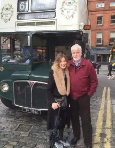  ??  ?? TEA-RRIFIC: Elle Gordon with her dad Trevor in front of the Routemaste­r bus, which has been turned into a vintage cafe