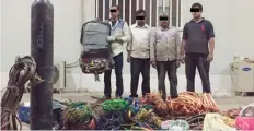  ??  ?? This photo released by the Interior Ministry yesterday shows members of a gang arrested for stealing cables.