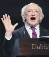  ?? NIALL CARSON, PA VIA AP ?? Michael Higgins makes his victory speech at Dublin Castle on Saturday.