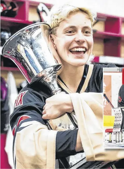  ?? CONTRIBUTE­D ?? Carly Jackson, of Hastings, celebrates with the Isobel Cup following the Toronto 6’s 4-3 overtime win over the Minnesota Whitecaps to capture the Premier Hockey Federation Championsh­ip. Jackson is in her first season with the Toronto 6 after spending her first two seasons with the Buffalo Beauts.